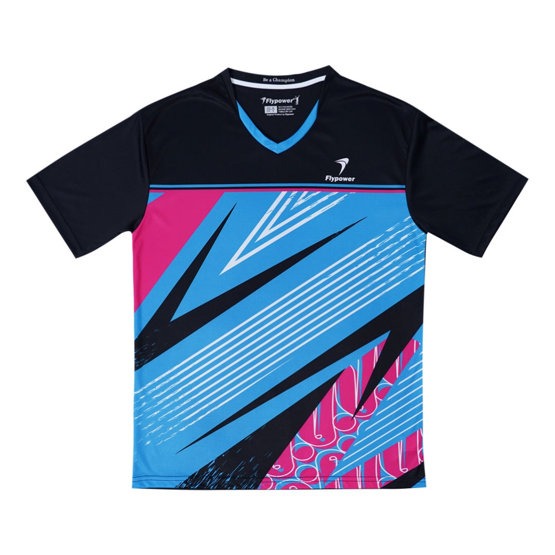 Flypower Badminton T-shirt - Flypower RINJANI 10 Black Unisex - SportYouUp Europe